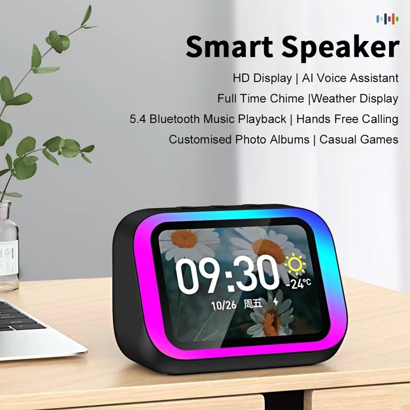 Electronics Home Gadgets - KI-Sprachassistent Bluetooth-Lautsprecher mit RGB-Farbbeleuchtung, Wecker, LED-Bildschirm,